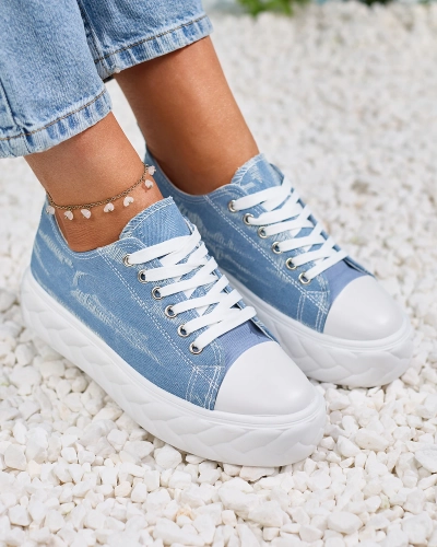 Royalfashion Blue women's denim sneakers with rubbed Nerolera