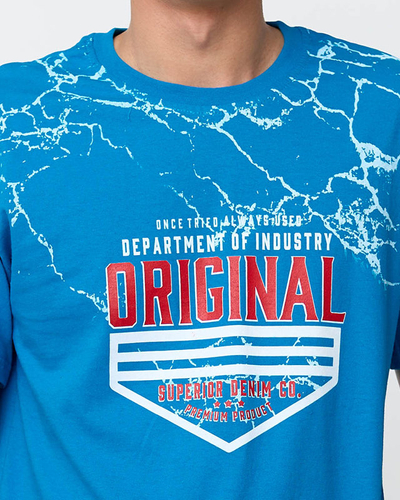 Turquoise t-shirt for men with print - Clothing