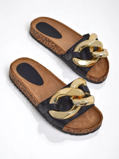 Royalfashion Black women's flip-flops with Sofig decoration