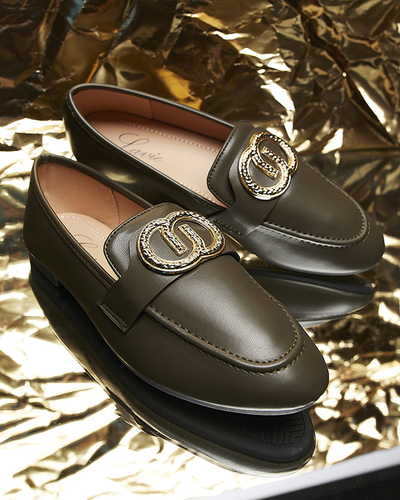 Dark green women's moccasins with gold embellishment Uletta - Footwear