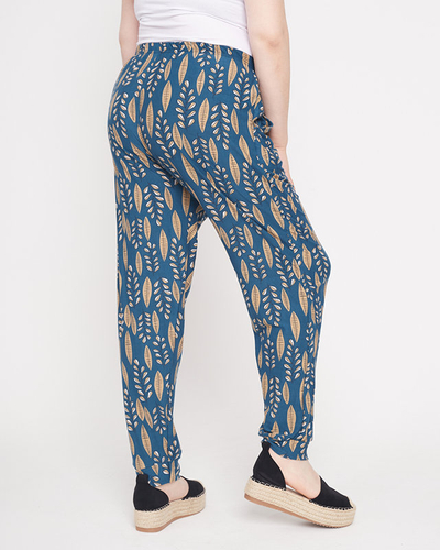 Green and beige patterned women's pants - Clothing