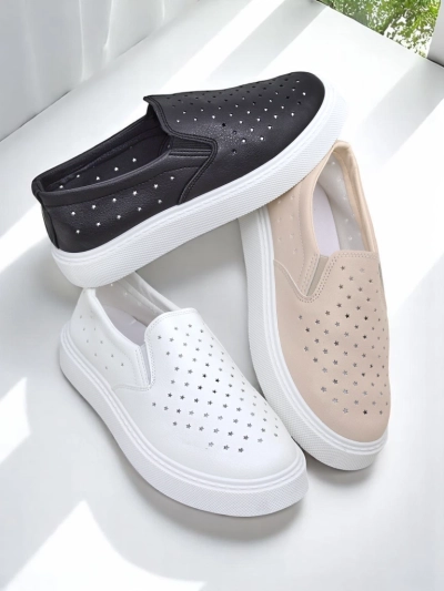 Women's Callista Beige Platform Slip-ons made of Ecological Leather