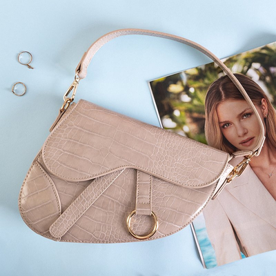 Gray women's saddle bag a'la crocodile skin - Accessories