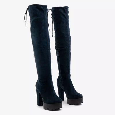 OUTLET Women's navy blue over-the-knee boots with high heels Numi - Footwear