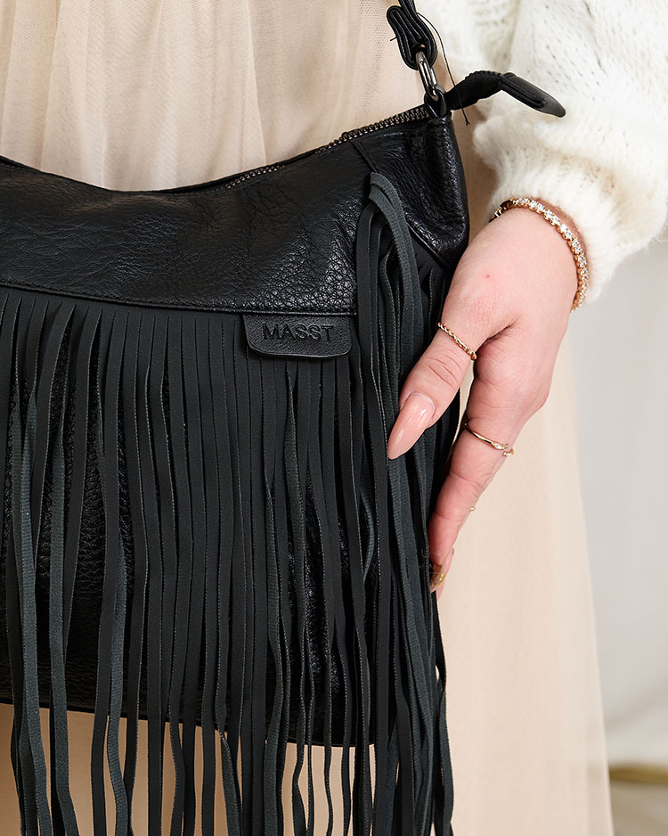 Royalfashion Большая женская сумка с кисточками черного цвета