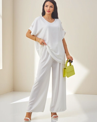 Royalfashion sieviešu kokvilnas divdaļīgais komplekts ar īsām piedurknēm un platajām biksēm