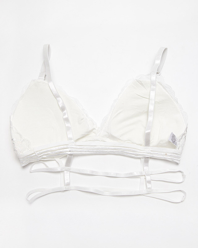 Women's white bra with lace and stripes - Underwear