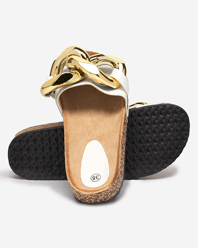 Royalfashion White women's flip-flops with Sofig ornament