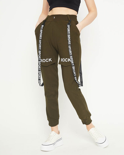 Dark green women's cargo trousers with suspenders - Clothing