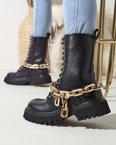 Black women's boots with gold chain Azerik - Footwear