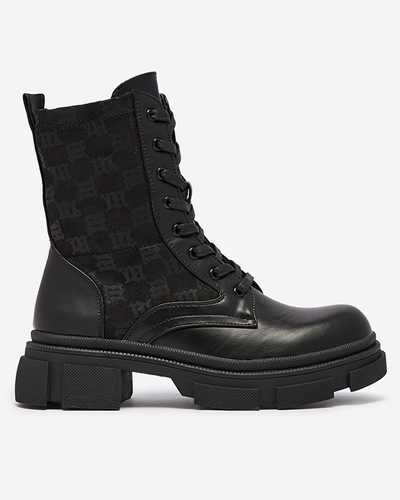 Black women's workery boots with Deffpi print - Footwear