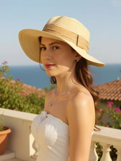 Royalfashion Sieviešu salmu cepure ar lentu Whisper