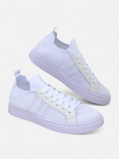 Aurelio White Textile Sneakers with Eco Leather on a Flat 2.5 cm Platform