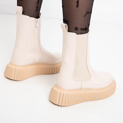 Beige women's lacquered Monka boots - Footwear