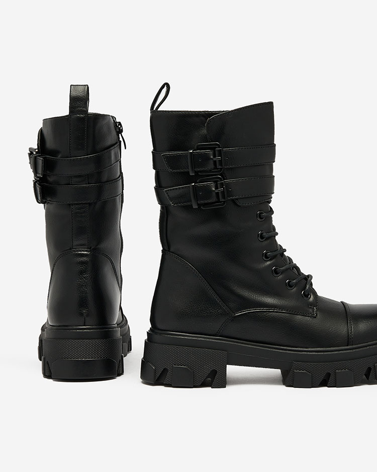 Royalfashion Eco leather women's bagger boots in black Faserti