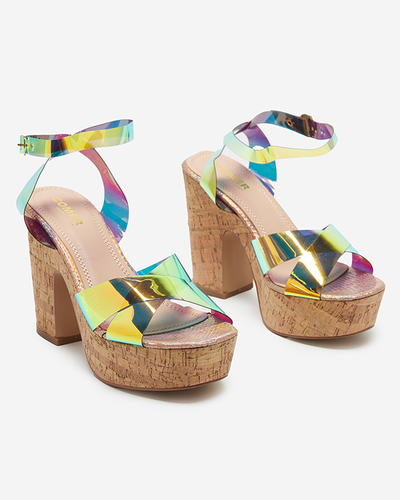 Rose-gold women's holographic sandals on the post Tenssy - Footwear