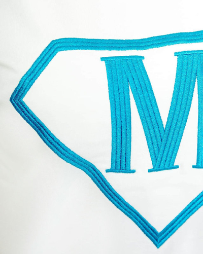 Women's white and blue sports tracksuit set with patch - Clothing