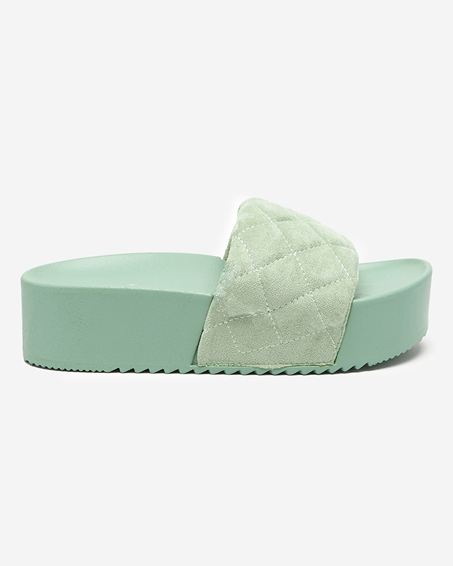 Green women's quilted sandals on the Koriner platform - Footwear