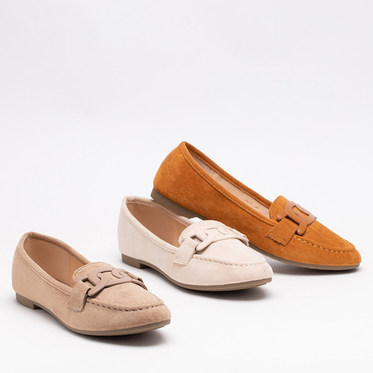 Women's eco-suede camel loafers Reiaka - Shoes