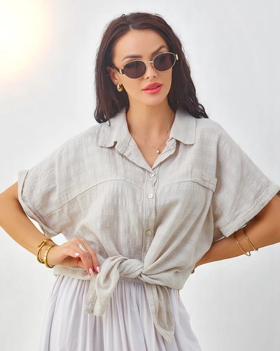 Royalfashion Sieviešu kokvilnas krekls ar reljefu un īsām piedurknēm