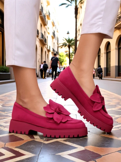 Royalfashion Eco suede women's loafers with Floverse flower