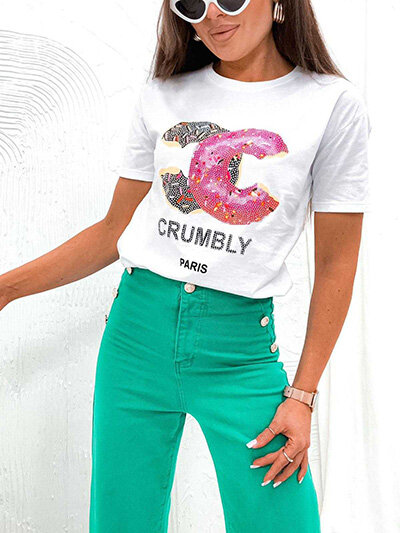 Royalfashion Women's t-shirt with print and zircons