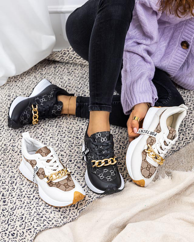 OUTLET Бело-коричневые женские кроссовки с принтом Philly-Footwear