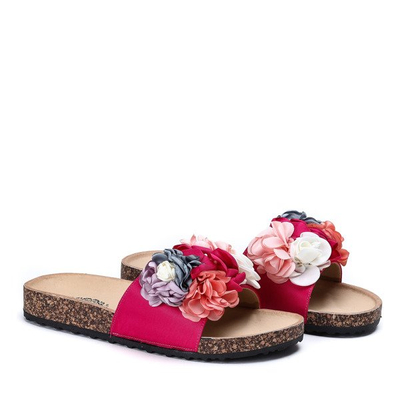 Klapki z ozdobnymi kwiatkami w kolorze fuksjowym Vilena - Obuwie