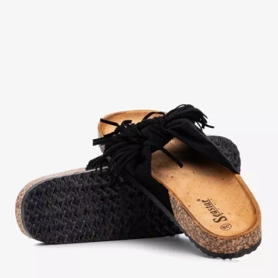 OUTLET Black and brown women's Amassa fringed slippers - Footwear