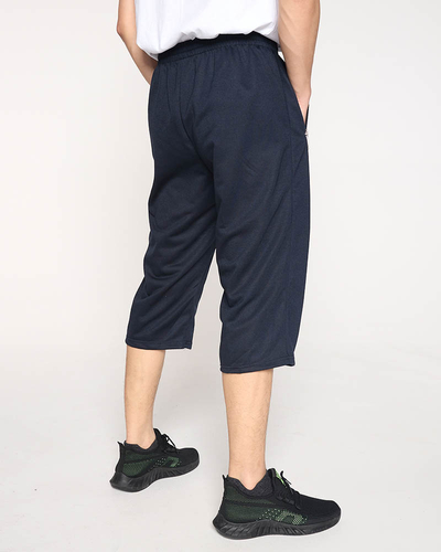 Мужские спортивные шорты выше колена темно-синего цвета - Одежда