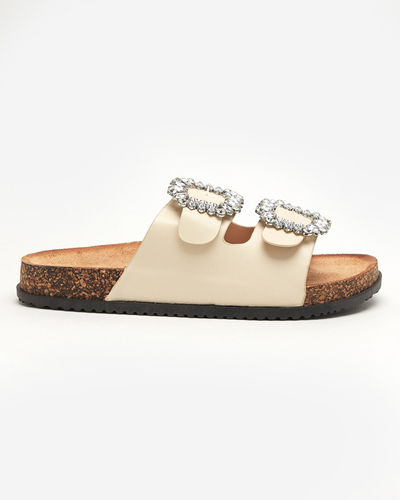 Beige women's slippers with clasps Oterina - Footwear