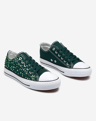 Women's sneakers with dark green cubic zirconia Amando - Footwear