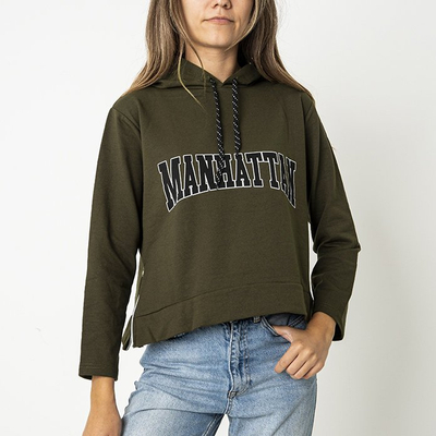 Dark green women's sweatshirt with inscription - Clothing
