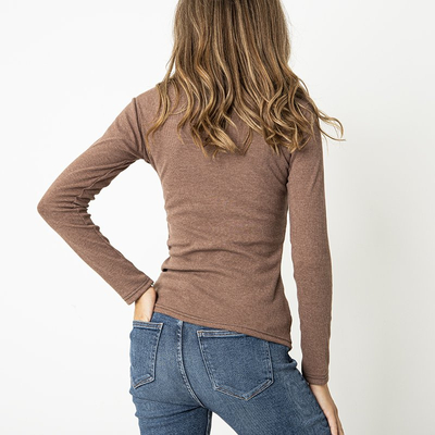 Brown fitted women's ribbed blouse - Clothing