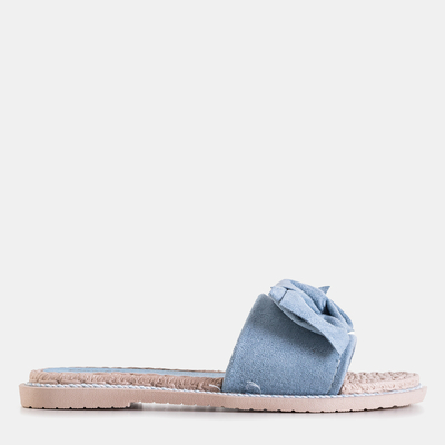 Blue women's slippers with a Foas bow - Footwear
