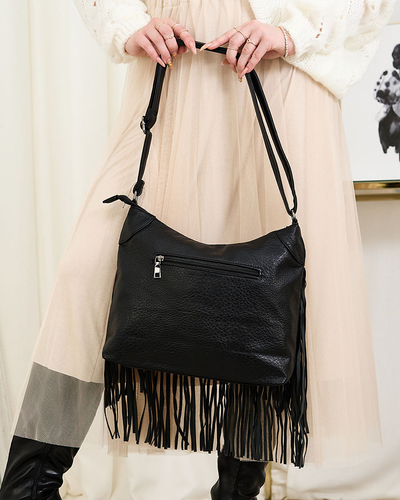 Royalfashion Large women's handbag with tassels in black