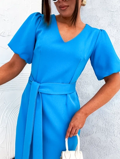 Royalfashion Women's mini dress with puff sleeves and V-neck