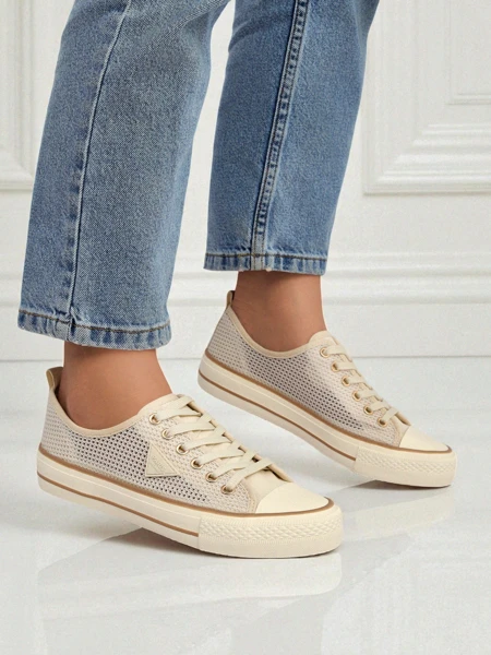 Aurelia Beige - ženske platnene tenisice na ravnom potplatu 3 cm