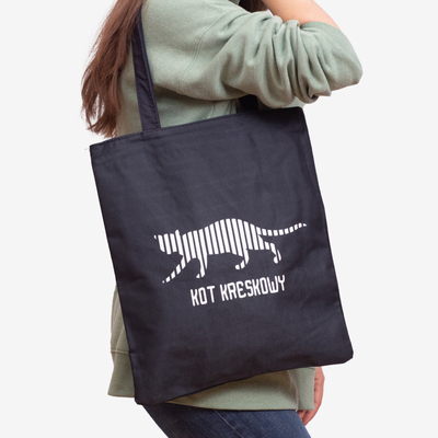 Melna auduma soma ar kaķa uzrakstu un apdruku - Aksesuāri