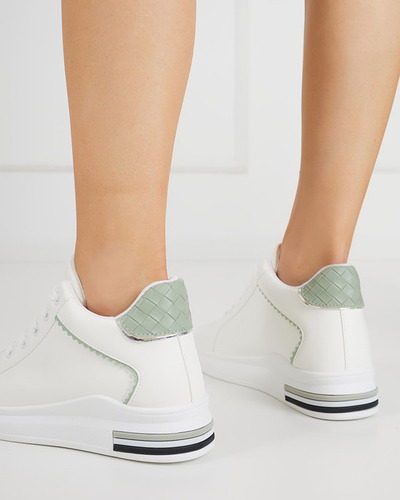OUTLET White and green women's sneakers with a hidden Uksy wedge - Footwear