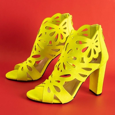 OUTLET Neon yellow women's sandals on the Aleksis post - Footwear