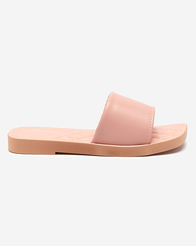 Pink eco-leather women's slippers with a quilted Parekis insert - Footwear
