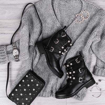 Black baggers with pearls This Is Queen- Footwear