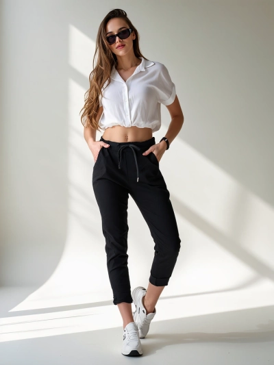 Royalfashion Women's viscose skinny pants with a tie at the waist