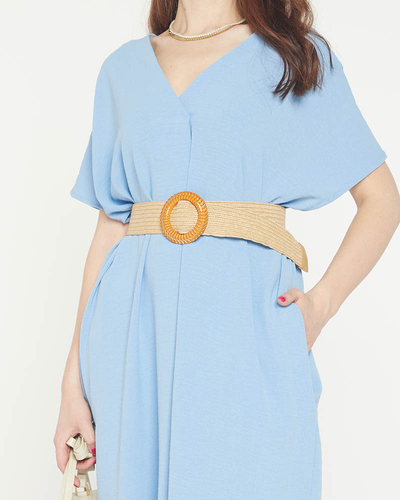 Blue women's oversize dress with a belt - Clothing