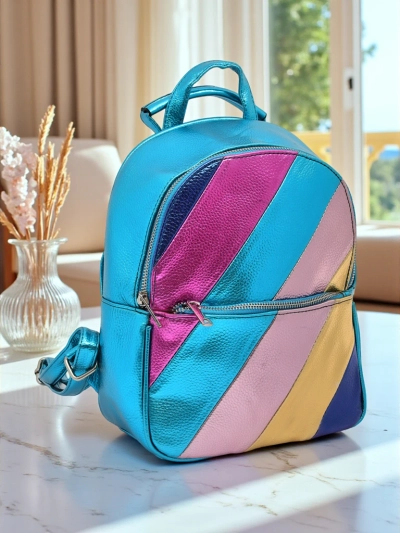 Royalfashion Women's backpack made of eco leather with metallic stripes Metallic Stripes