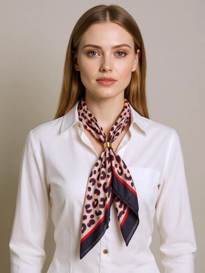 Apollonia - women's polyester scarf with leopard pattern, beige and black