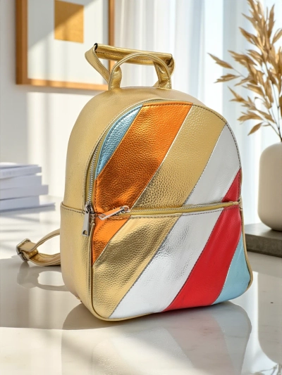 Royalfashion Women's backpack made of eco-leather with Metallic Stripes