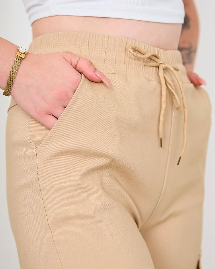 Royalfashion Beige Sieviešu platās kravas bikses