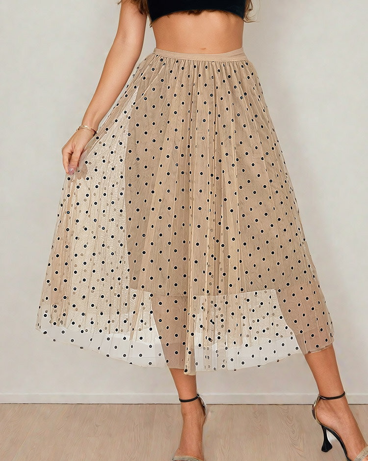 Royalfashion Sieviešu divslāņu polka dot midi svārki